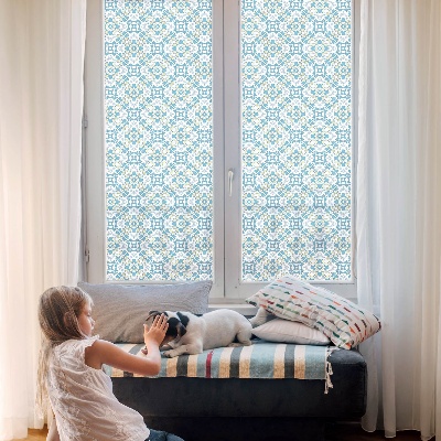 Frosted window film with stained glass pattern Geometric rosettes