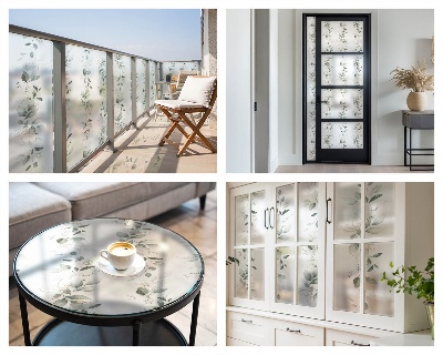 Frosted window film with stained glass pattern Plant charm