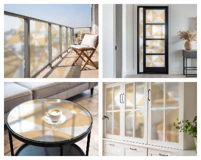 Frosted window film with stained glass pattern Geometric triangles