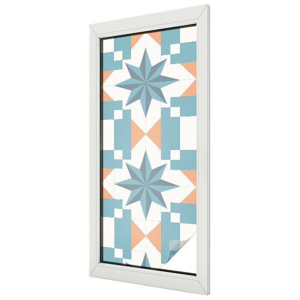 Frosted window film with stained glass pattern Blue stars