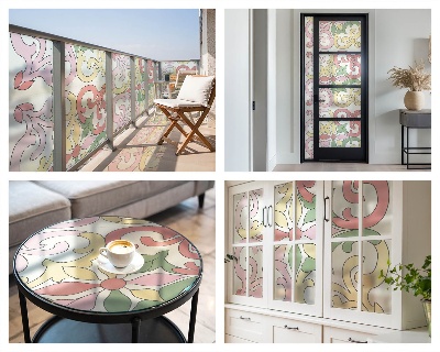 Coloured glass film for windows Floral ornaments