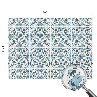 Frosted window film with stained glass pattern Blue flowers