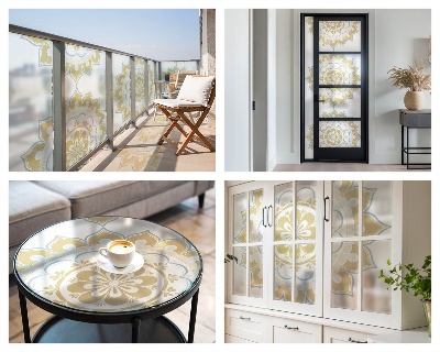 Decorative window film stained glass design Floral mandala