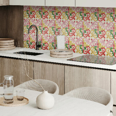 Self adhesive vinyl floor tiles Ornamental flower pattern