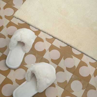 Self adhesive vinyl floor tiles A motif of circles and arcs in a geometric style