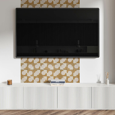 Self adhesive vinyl floor tiles A motif of circles and arcs in a geometric style