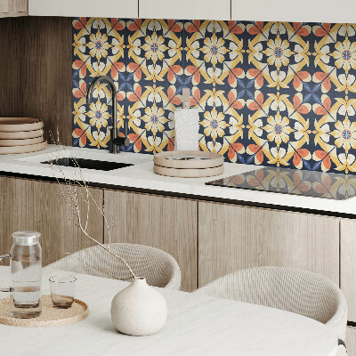 Self adhesive vinyl floor tiles Mandala with floral accents