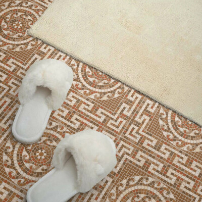 Self adhesive vinyl floor tiles Circular mosaic motif