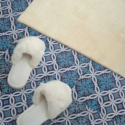 Self adhesive vinyl floor tiles Geometry with flora in a modern style