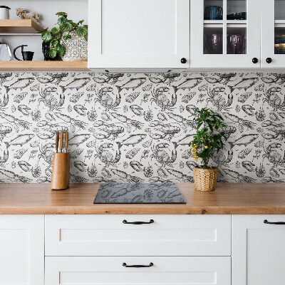 Self adhesive vinyl tiles Seafood in black and white