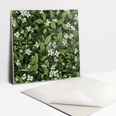 Vinyl tiles White flowers and leaves