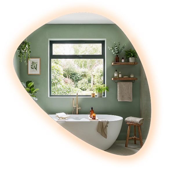 Irregular egg shaped wall mounted LED backlit mirror