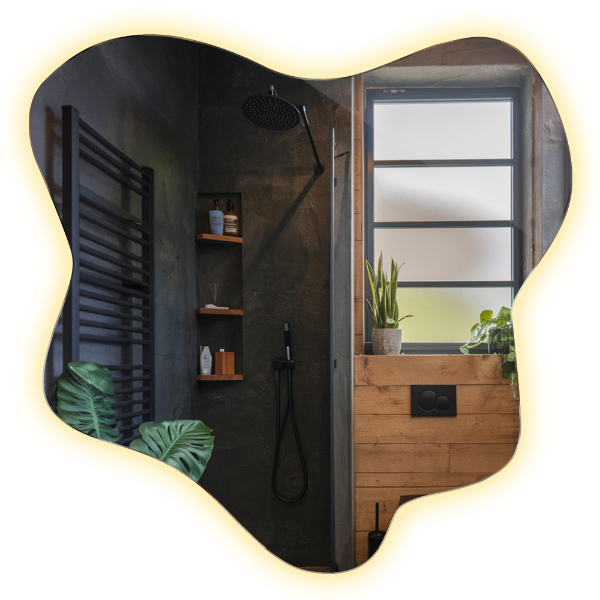 Irregular LED mirror in a splash-shaped design