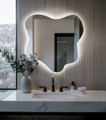 Irregular LED mirror in a splash-shaped design