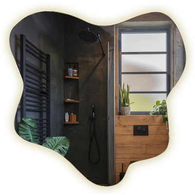 Irregular LED mirror in a splash-shaped design