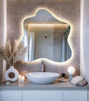 Irregular LED mirror in a splash-shaped design
