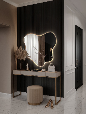 Irregular LED mirror in a splash-shaped design
