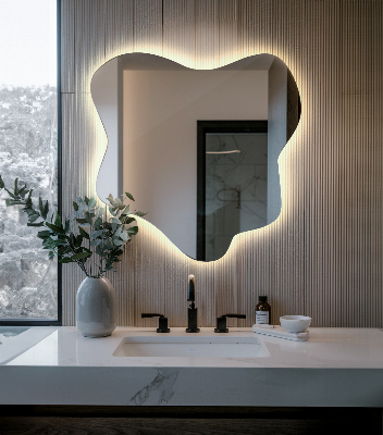 Irregular LED mirror in a splash-shaped design