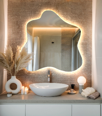 Irregular LED mirror in a splash-shaped design