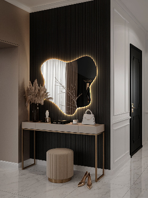 Irregular LED mirror in a splash-shaped design