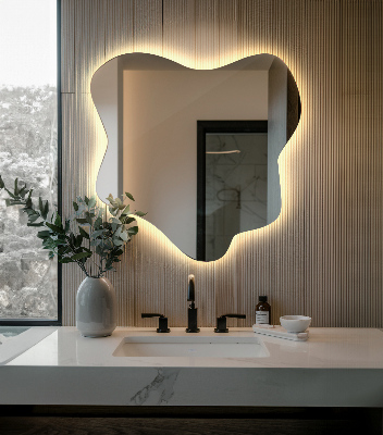 Irregular LED mirror in a splash-shaped design