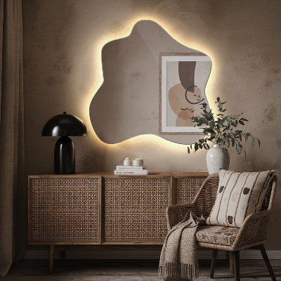 Irregular LED mirror in a splash-shaped design