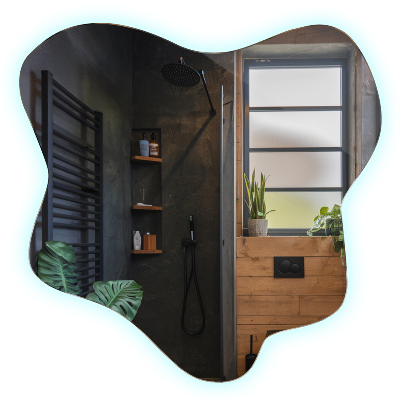 Irregular LED mirror in a splash-shaped design