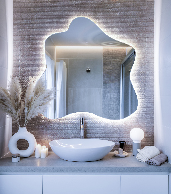 Irregular LED mirror in a splash-shaped design