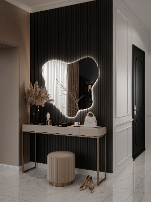 Irregular LED mirror in a splash-shaped design