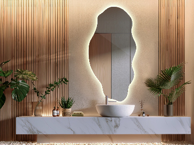 Irregular shaped lighted mirror decorative stain