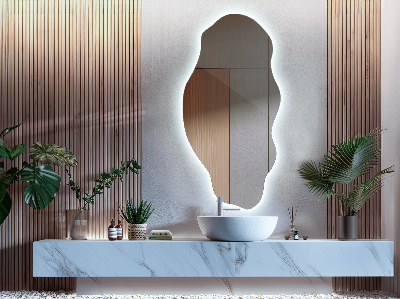 Irregular shaped lighted mirror decorative stain