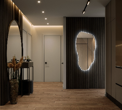 Asymmetrical LED mirror modern interior