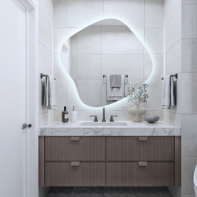 Irregular shaped lighted mirror unique