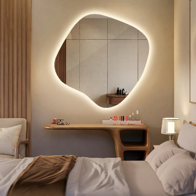 Irregular shaped lighted mirror unique