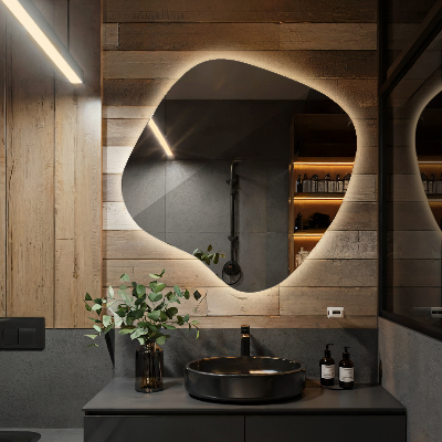 Irregular shaped lighted mirror unique