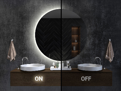 Half circle bath mirror with LED backlight