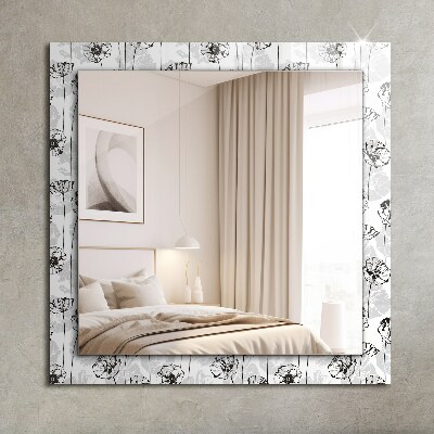 Wall mirror decor Flowers pattern monochrome