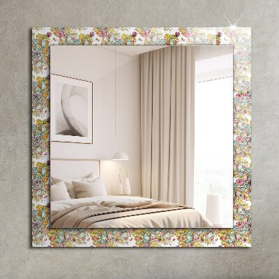 Mirror frame with print Colorful butterfly flowers