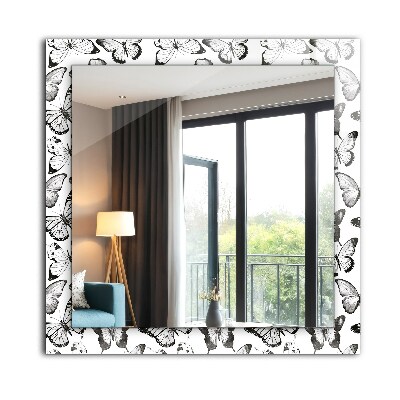 Mirror frame with print Black and white butterflies