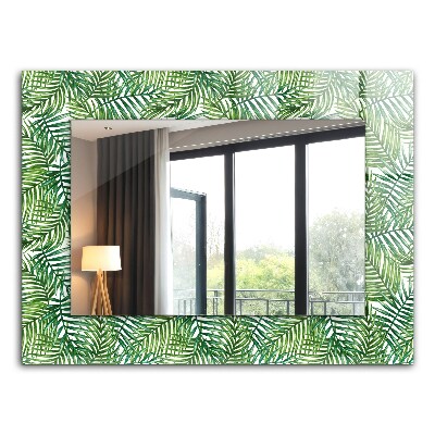 Mirror frame with print Green palm leaves