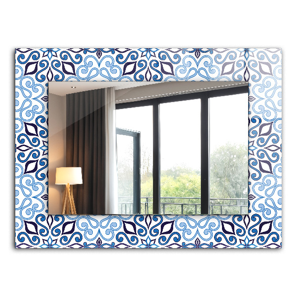 Wall mirror decor Blue ornament pattern