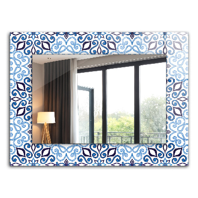 Wall mirror decor Blue ornament pattern