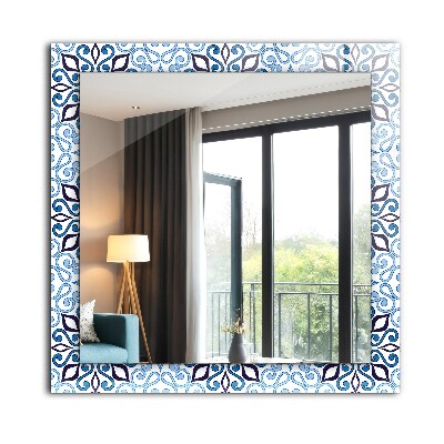 Wall mirror decor Blue ornament pattern