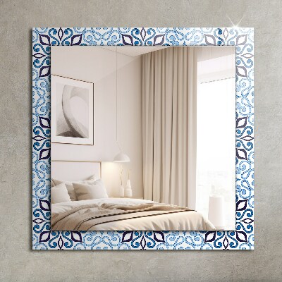 Wall mirror decor Blue ornament pattern