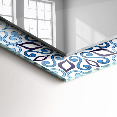 Wall mirror decor Blue ornament pattern