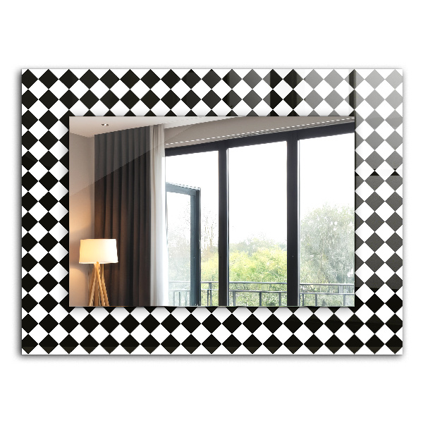 Mirror frame with print Black and white checkerboard