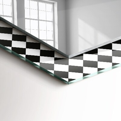 Mirror frame with print Black and white checkerboard