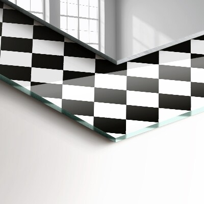 Mirror frame with print Black and white checkerboard