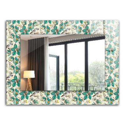 Mirror frame with print Birds and flowers