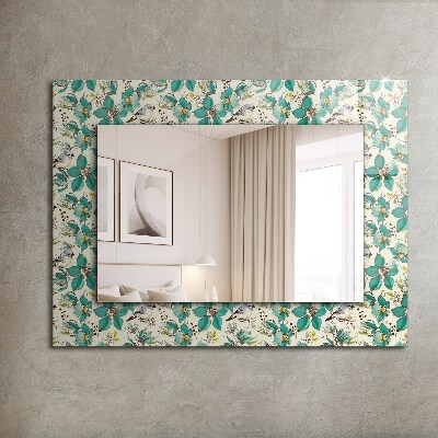 Mirror frame with print Birds and flowers